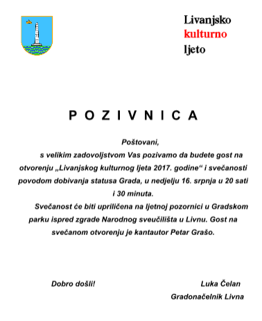 Livanjsko kulturno Ljeto: pozivnica i program