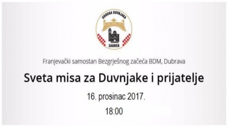 Najava: Misa za Duvnjake u Zagrebu