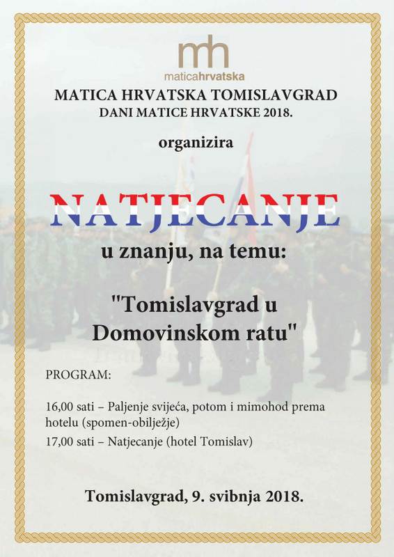 NAJAVA: Natjecanje “Tomislavgrad u Domovinskom ratu”