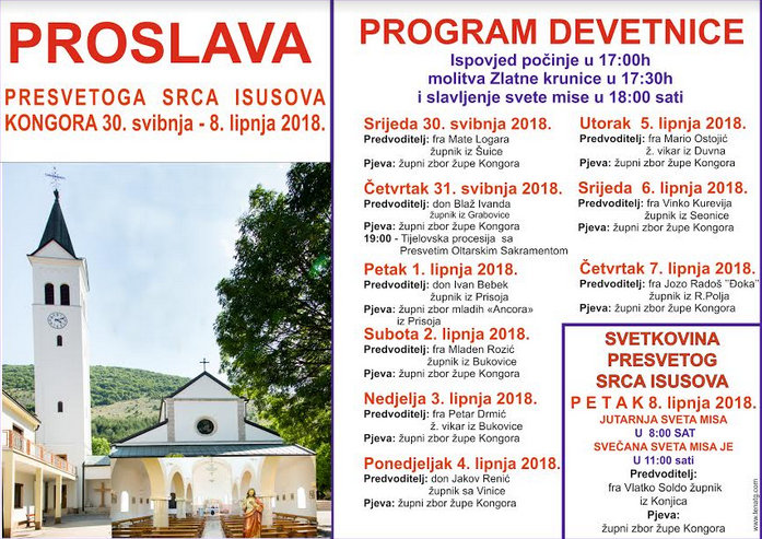 PROGRAM PROSLAVE PRESVETOGA SRCA ISUSOVA U ŽUPI KONGORA