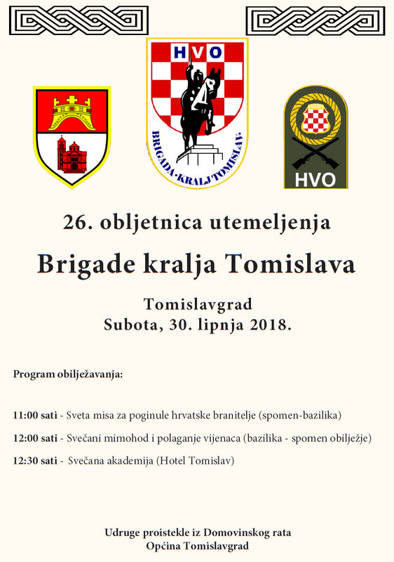 U SUBOTU 26. OBLJETNICA BRIGADE KRALJA TOMISLAVA