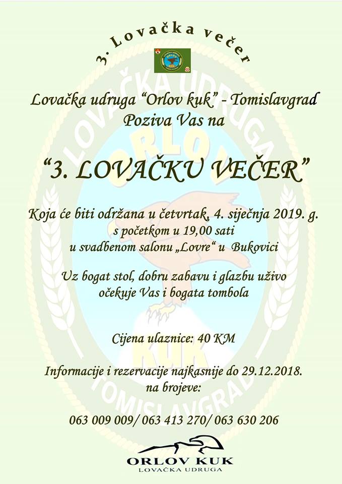 LU ORLOV KUK: Treća lovačka večer 4. siječnja 2019. u Lovre u Bukovici