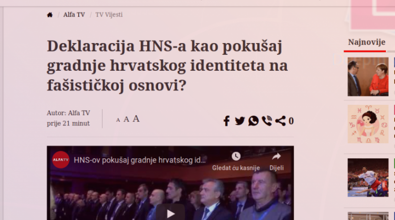 OGOLJENA MISAO Sarajevski medij Hrvate u BiH proglasio fašistima!