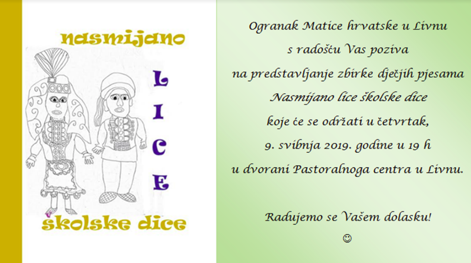 Ogranak Matice hrvatske večeras u  Livnu predstavlja zbirku dječjih pjesama