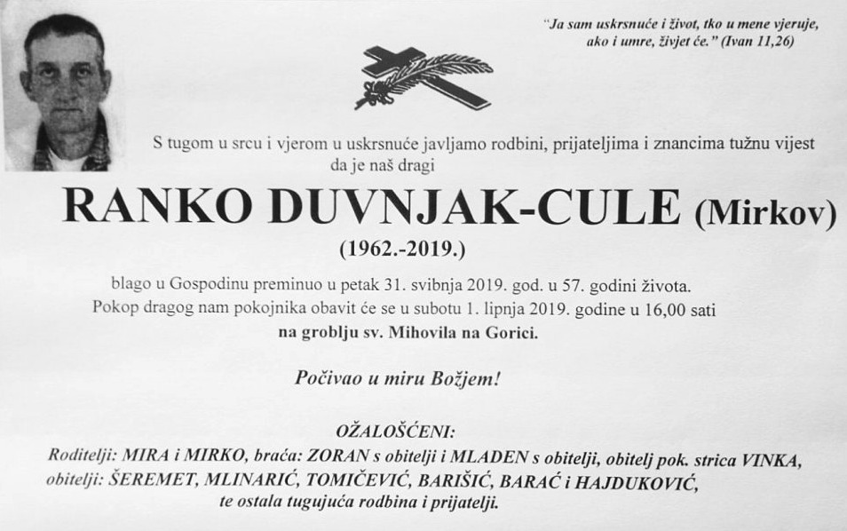 Danas nas je napustio Ranko Duvnjak-Cule