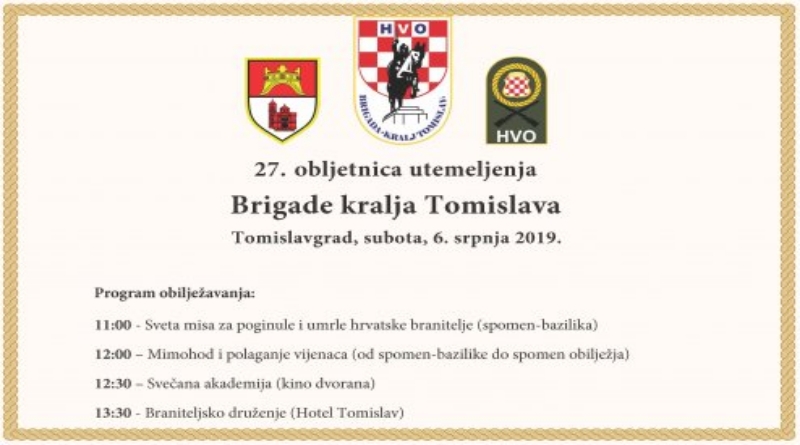 NAJAVA: U subotu proslava 27. obljetnice Brigade kralja Tomislava