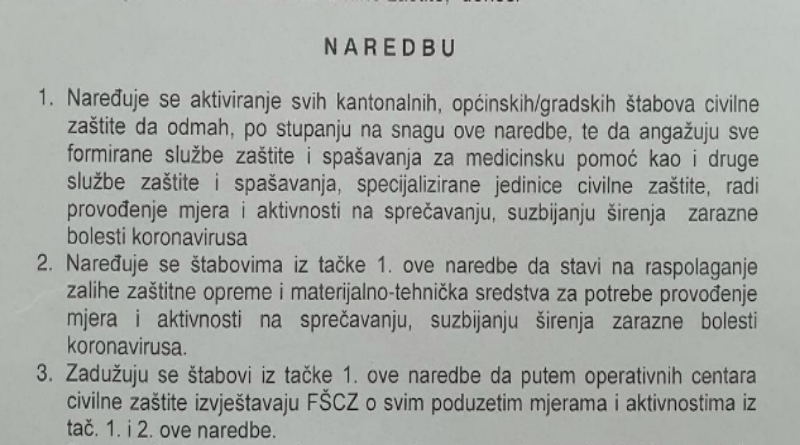 Naredba kriznog stožera: U cijeloj FBiH obustavlja se rad svih ugostiteljskih objekata,kladionica, kina, muzeja...