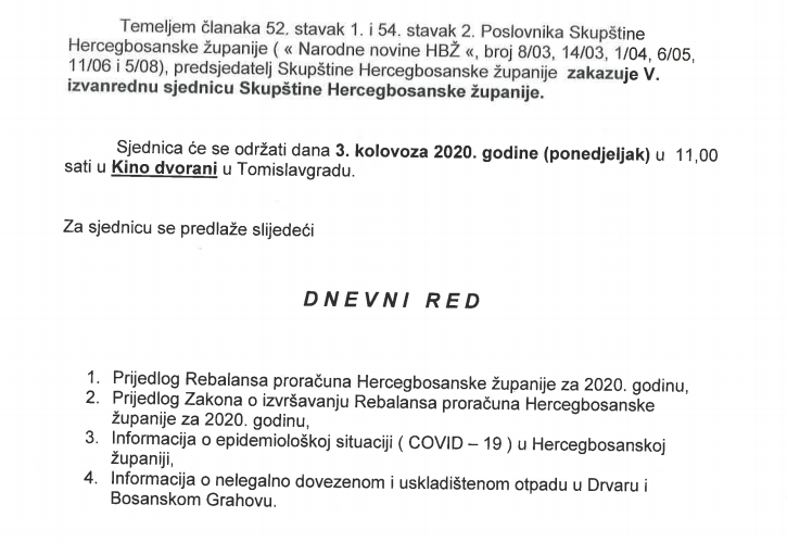 Nakon dugo vremena zasjedat će Skupština Hercegbosanske županije, evo o čemu će se raspravljati