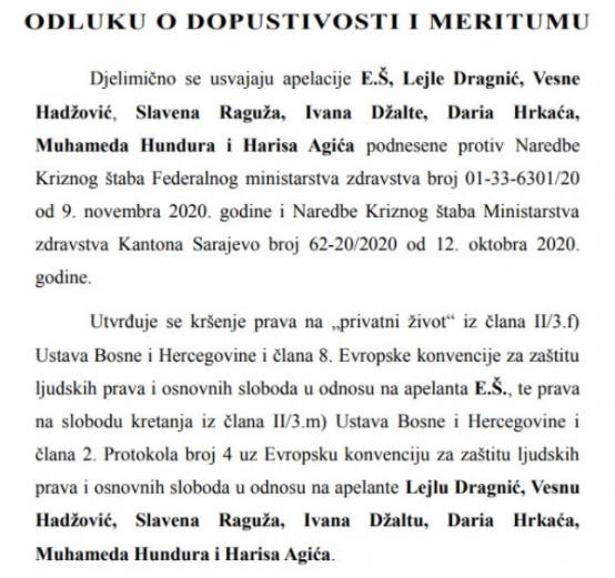 Ustavni sud BiH usvojio apelaciju Slavena Raguža: Mjere o nošenju maski i zabrani kretanja predstavljaju kršenje ljudskih prava