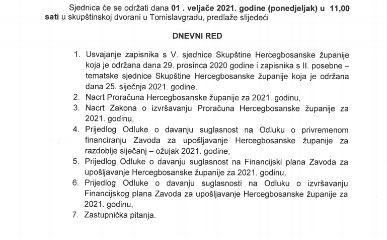 Zakazana sjednica Skupštine HBŽ, na dnevnom redu sedam točaka