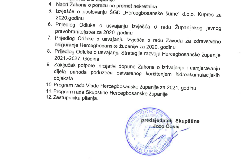 2. srpnja zasjedaju zastupnici u HBŽ, na dnevnom redu 12 točaka