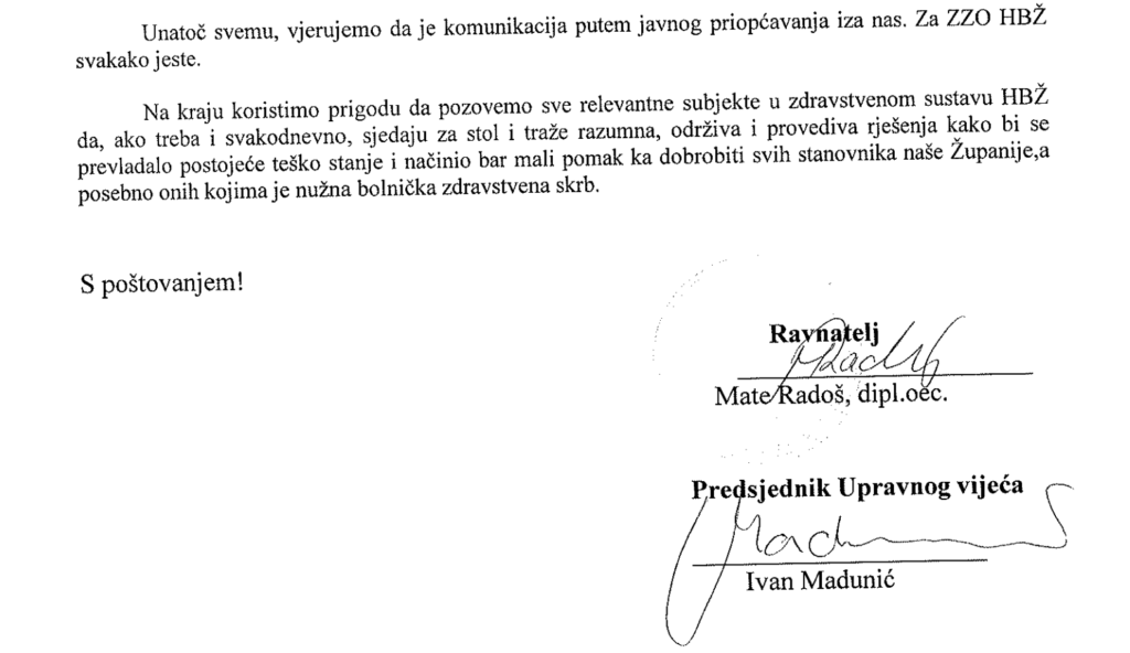 ZAVOD ZA ZDRAVSTVENO OSIGURANJE HBŽ: Je li "rat priopćenjima" i svojevrsno prozivanje drugih relevantnih subjekata u našem zdravstvenom sustavu odraz nemoći??