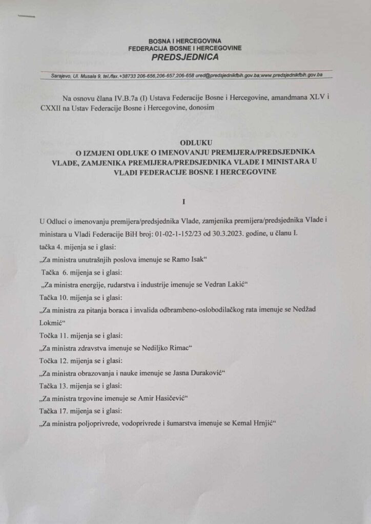 Livno nakon mnogo vremena dobiva ministra u Federalnoj Vladi