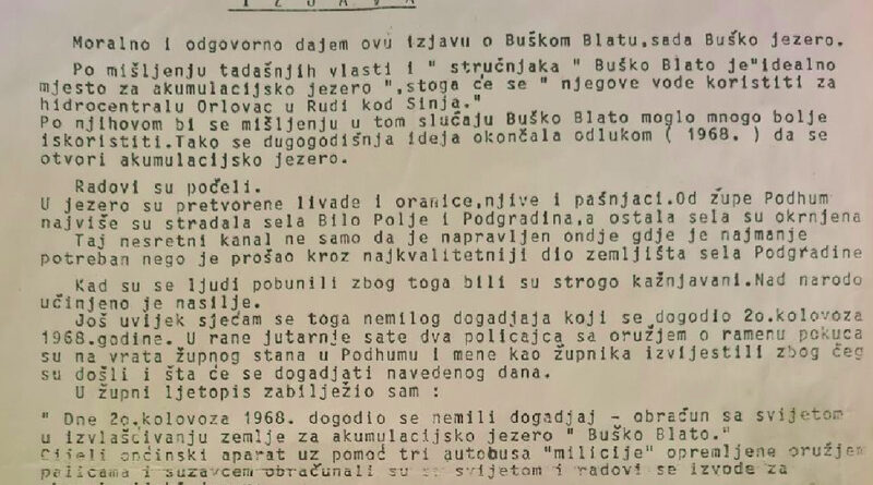 SVJEDOČANSTVO O ISTJERIVANJU ŽITELJA ŽUPE PODHUM I BUŠKOBLATSKOG KRAJA SA NJIHOVIH OGNJIŠTA