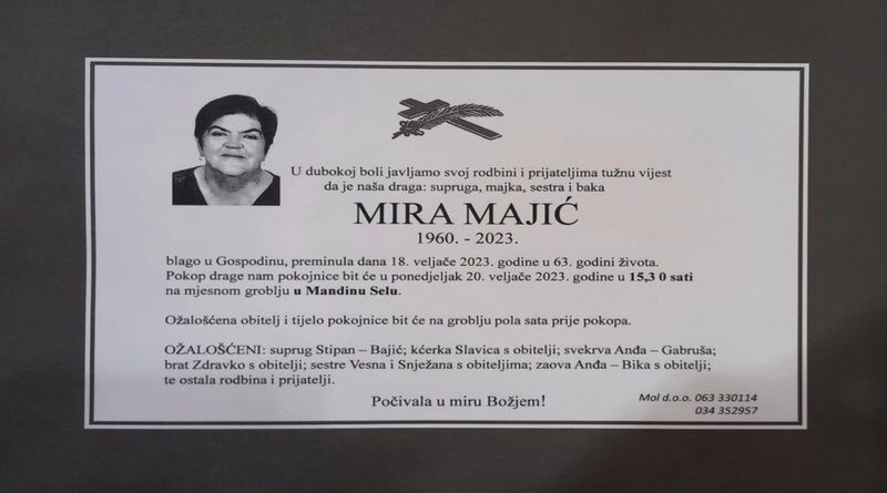 PREMINULA MIRA MAJIĆ (1960.-2023.)